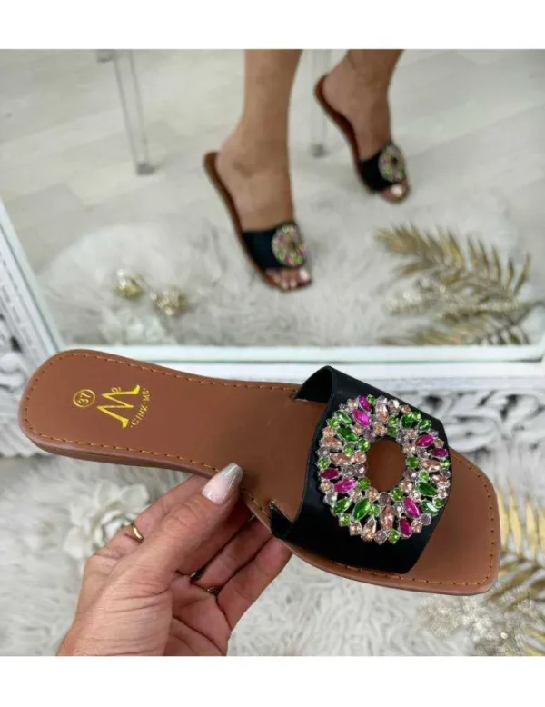My Look Féminin mules noires style cuir & strass Discount