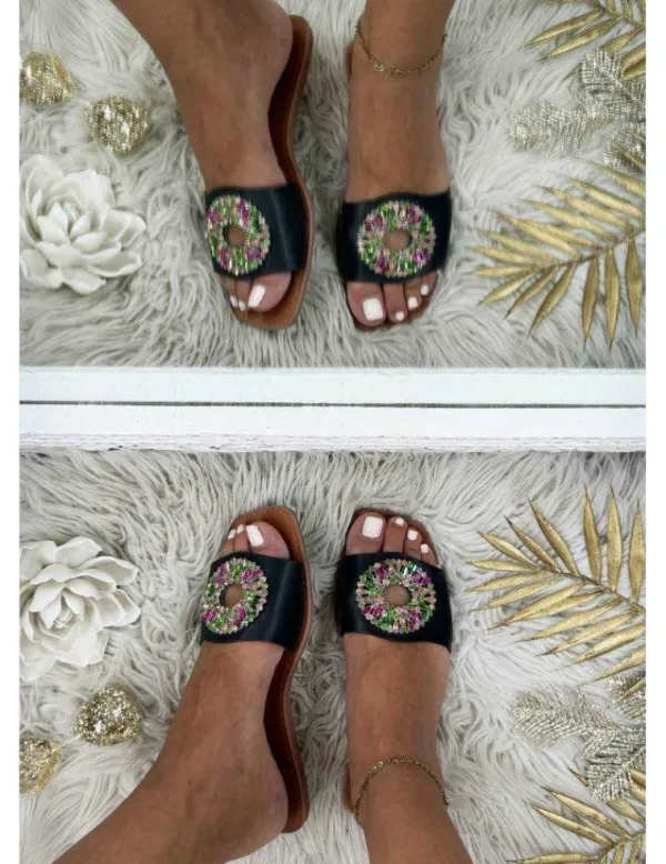 My Look Féminin mules noires style cuir & strass Discount