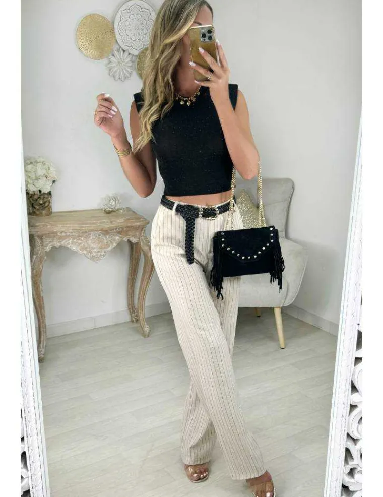 pantalon_beige_ray_style__3.webp My Look Féminin Pantalon beige rayé style lin Clearance