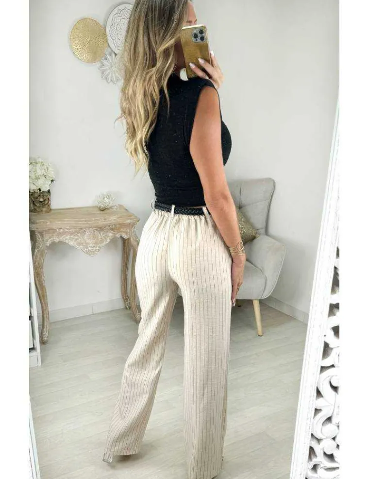 pantalon_beige_ray_style__4.webp My Look Féminin Pantalon beige rayé style lin Clearance