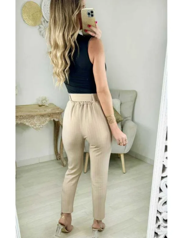 My Look Féminin pantalon droit beige fines rayures Fashion