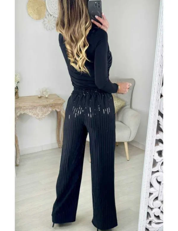 My Look Féminin Pantalon droit noir & sequins New