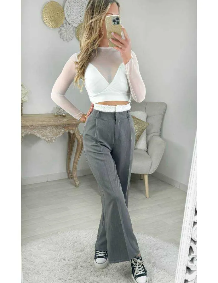 pantalon_fluide_gris_amp__0.webp My Look Féminin pantalon fluide gris & ceinture blanche Outlet