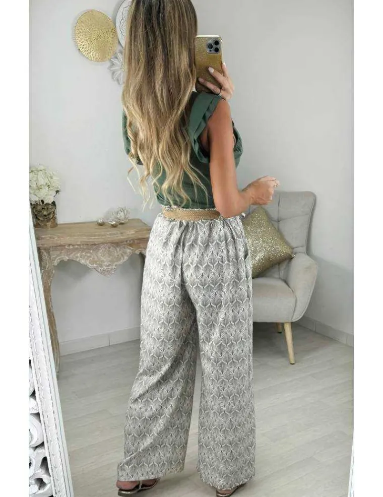 pantalon_fluide_motifs_ka_2.webp My Look Féminin pantalon fluide motifs kaki & ceinture tressée Online