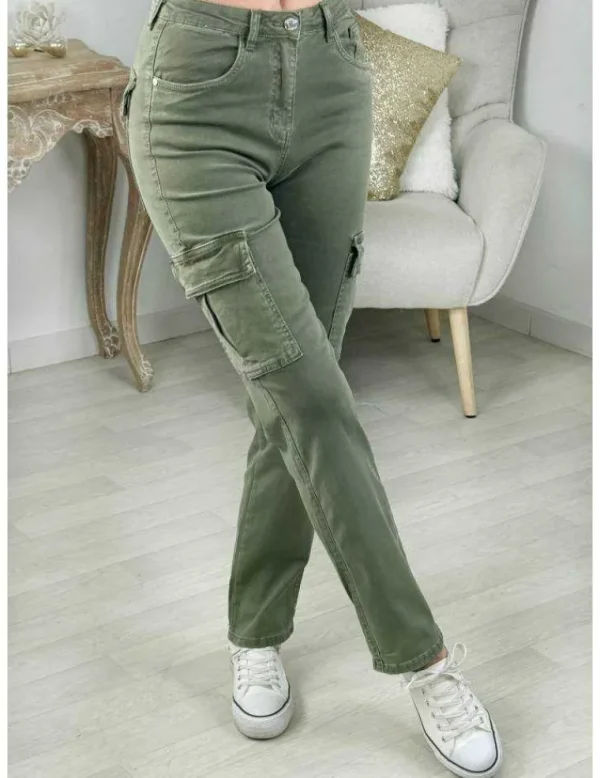 My Look Féminin pantalon kaki style cargo Outlet