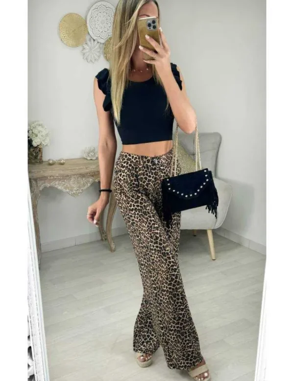 My Look Féminin pantalon léger style lin motifs léo Best