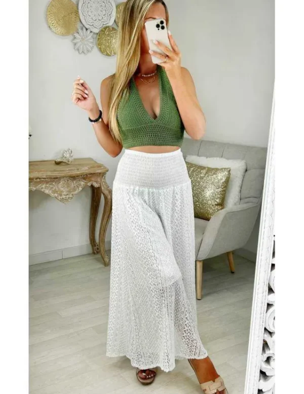 My Look Féminin pantalon loose en broderie blanche Online