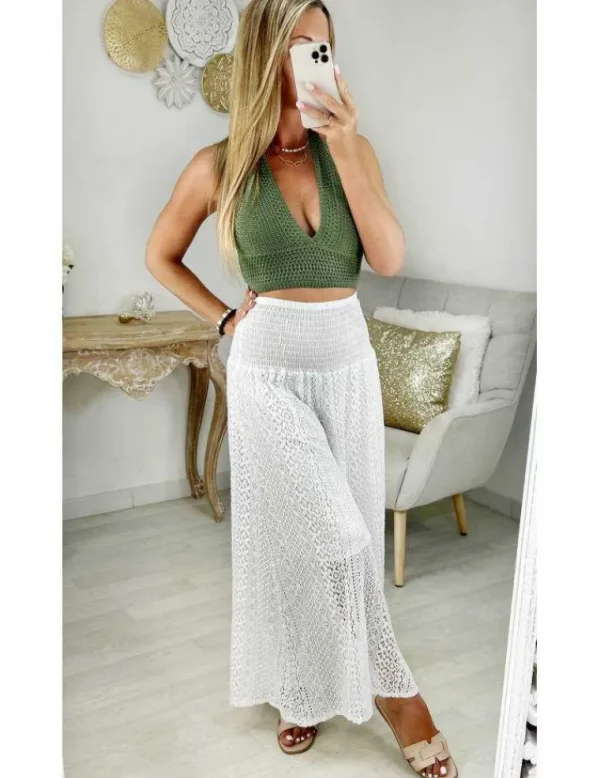 My Look Féminin pantalon loose en broderie blanche Online