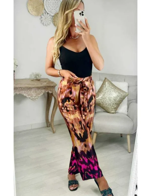 My Look Féminin pantalon satiné et fluide motifs coup de coeur Discount