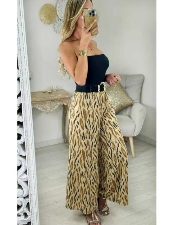 My Look Féminin pantalon scintillant caramel & motifs camel New
