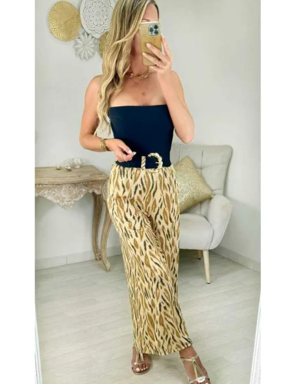 My Look Féminin pantalon scintillant caramel & motifs camel New
