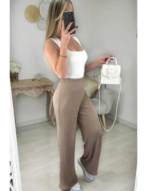 My Look Féminin Pantalon taupe style lin Sale