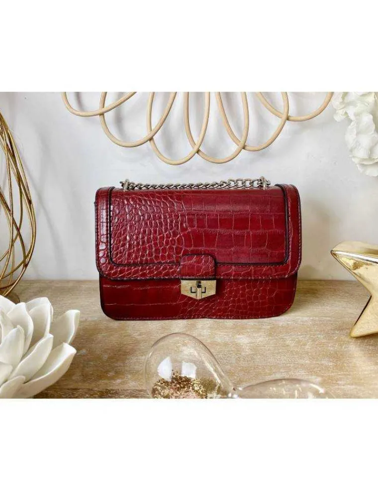 petit_sac_en_cuir_bordeau_0.webp My Look Féminin Petit sac en cuir bordeaux "style croco" Clearance