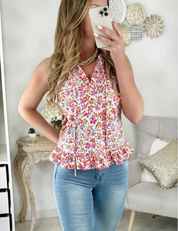 My Look Féminin Petite Blouse bas volant "Punchy flowers" Outlet
