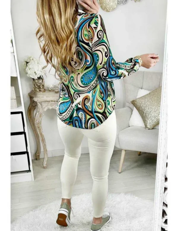 My Look Féminin Petite Blouse imprimée Green Vintage" New