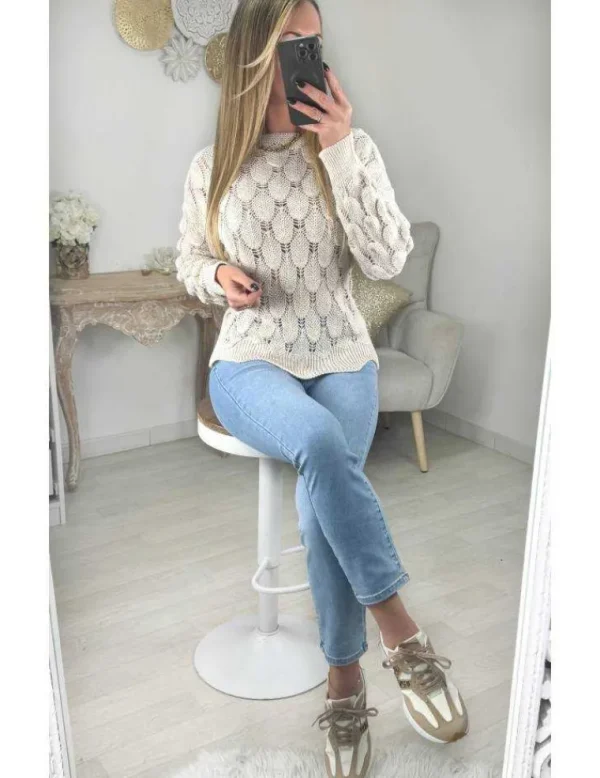 My Look Féminin Pull beige en maille ajouré Outlet