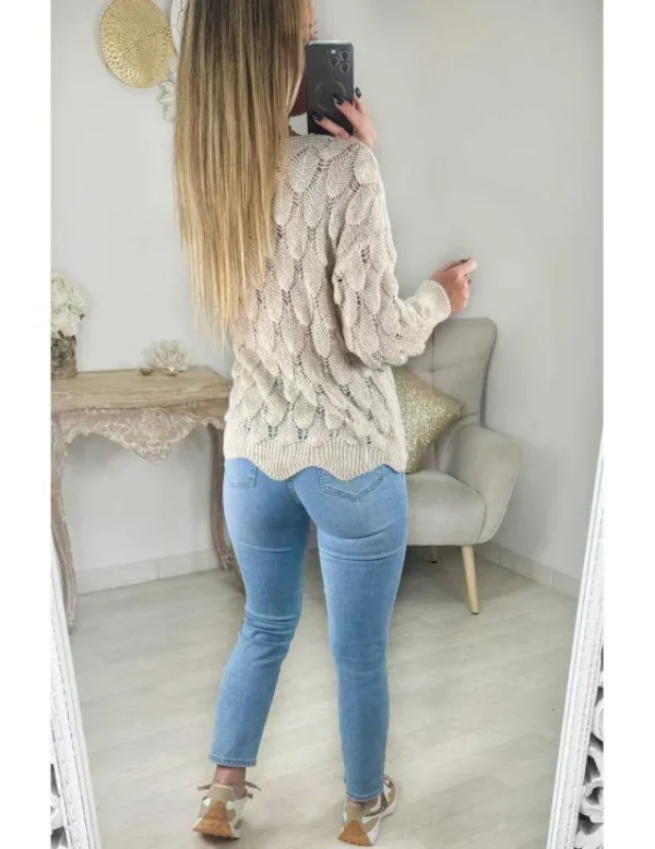My Look Féminin Pull beige en maille ajouré Outlet
