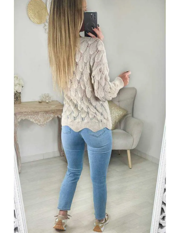 pull_beige_en_maille_ajou_1.webp My Look Féminin Pull beige en maille ajouré Outlet