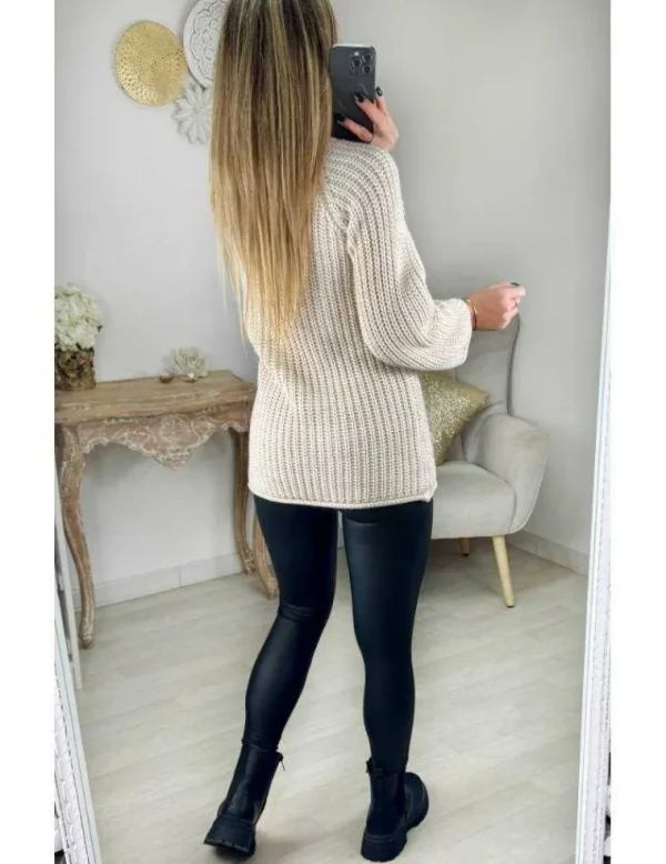 My Look Féminin Pull beige long en maille épaisse Outlet