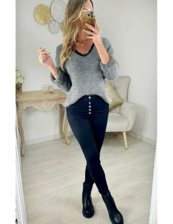 My Look Féminin Pull en maille gris Discount
