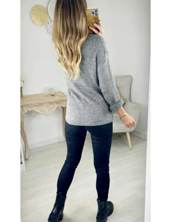 My Look Féminin Pull en maille gris Discount