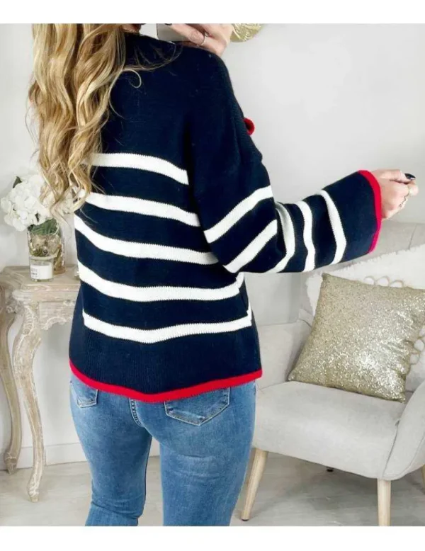 My Look Féminin Pull en maille marin loose "blue & red" Outlet