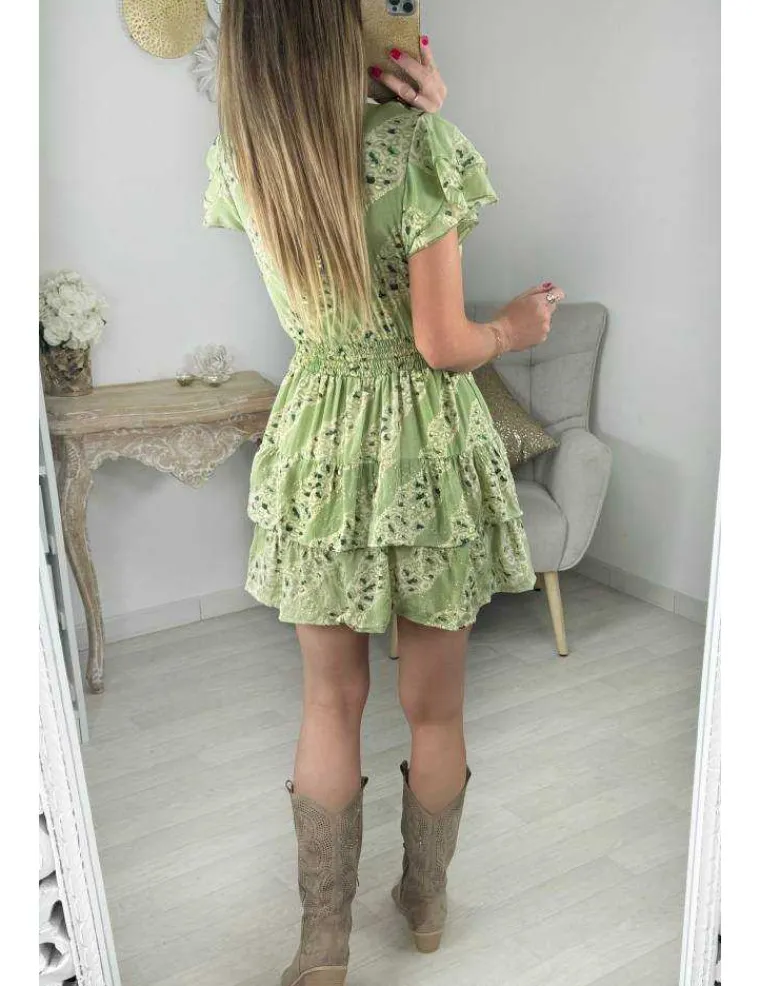 robe__volants_motifs_vert_2.webp My Look Féminin robe à volants motifs verts & dorés Clearance