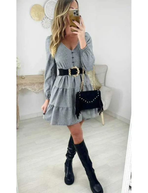 My Look Féminin Robe ample motifs pied de poule New