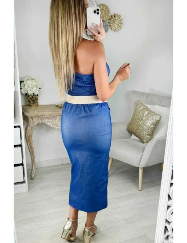 My Look Féminin robe bustier stretch mi longue jeans fendue New