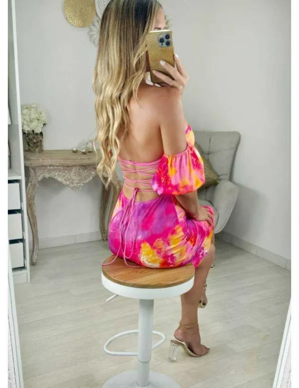 My Look Féminin robe bustier style lycra dos lacé motifs colorés Hot