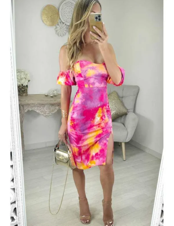 My Look Féminin robe bustier style lycra dos lacé motifs colorés Hot