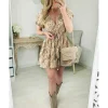 My Look Féminin robe camel taille smockée motifs terraccota Fashion