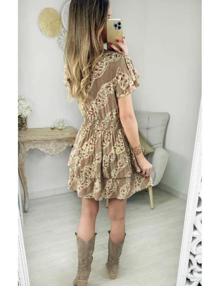 robe_camel_taille_smocke__2.webp My Look Féminin robe camel taille smockée motifs terraccota Fashion
