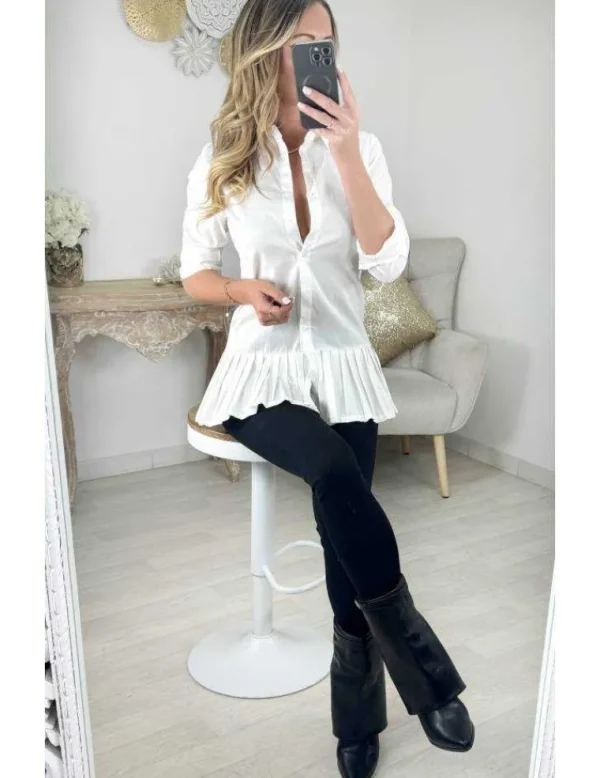 My Look Féminin Robe chemisier blanche bas plissé Sale