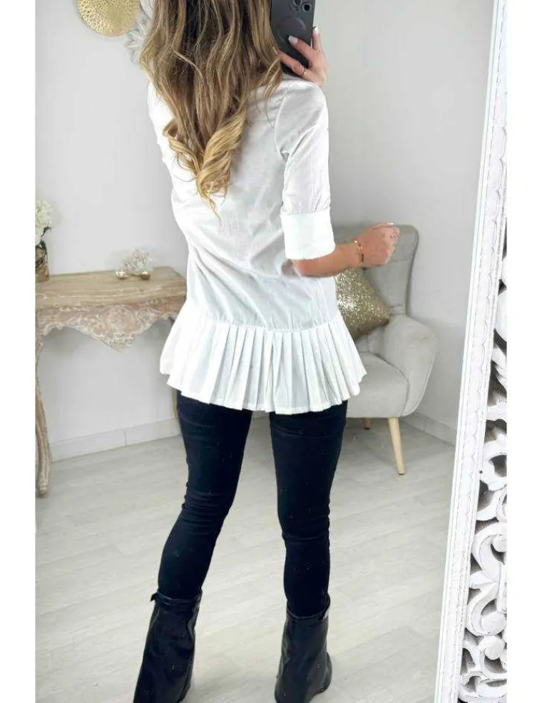 robe_chemisier_blanche_ba_1.webp My Look Féminin Robe chemisier blanche bas plissé Sale