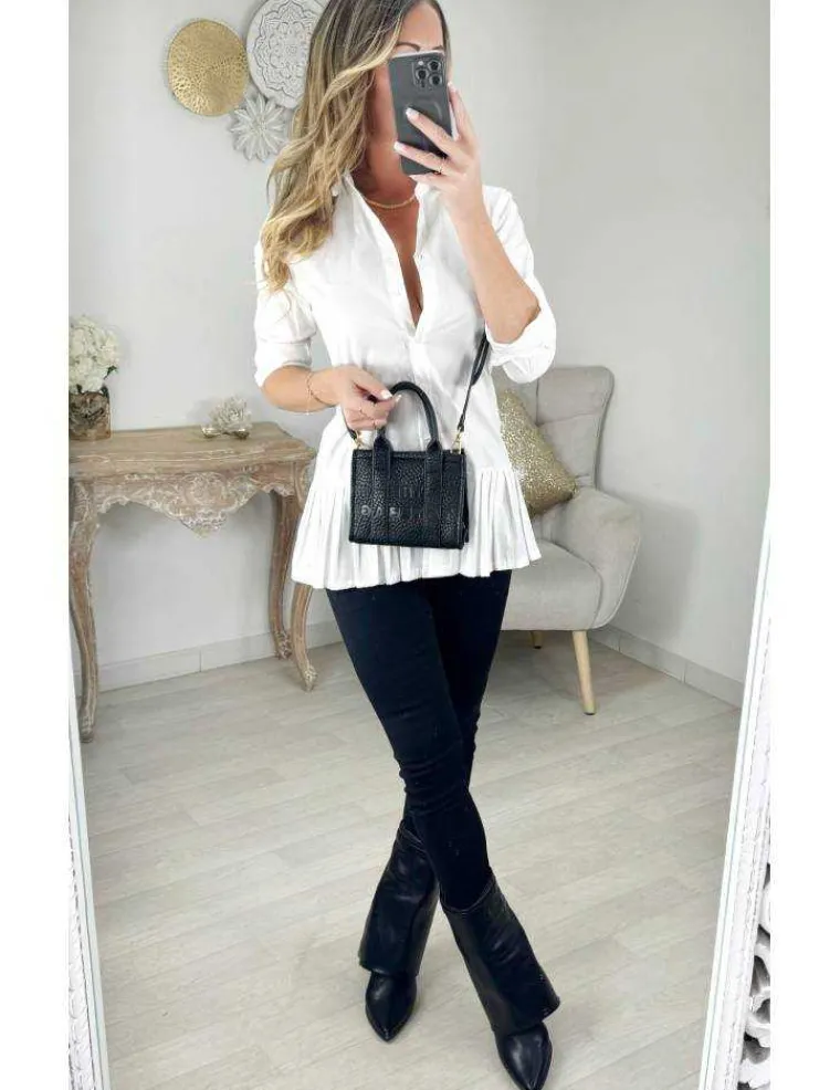 robe_chemisier_blanche_ba_2.webp My Look Féminin Robe chemisier blanche bas plissé Sale
