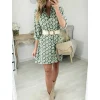 My Look Féminin Robe chemisier verte motifs beige New