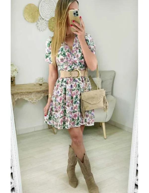My Look Féminin Robe droite fleurs couleur pastel New
