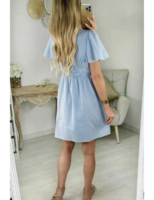 My Look Féminin robe droite rayée bleu blanc Outlet