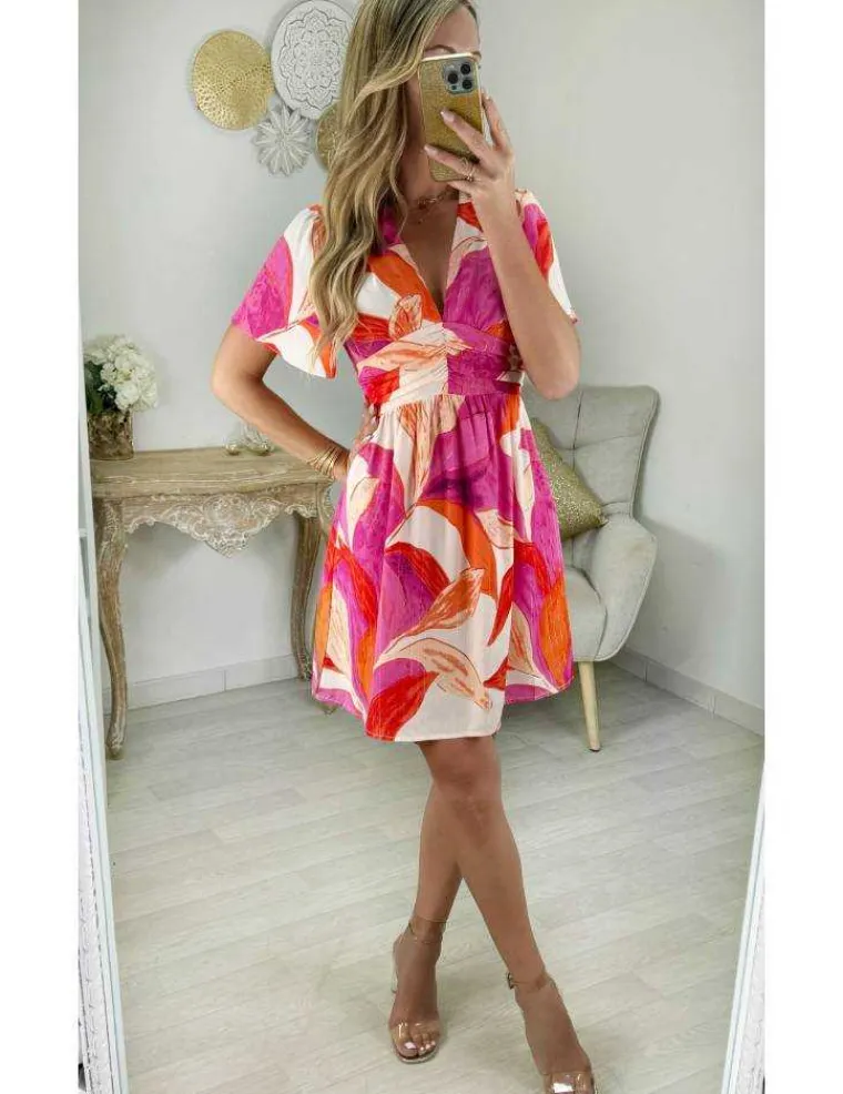 robe_droite_rose_orange_a_0.webp My Look Féminin robe droite rose orange & liserés argentés Clearance