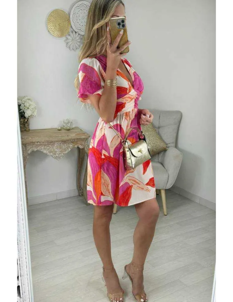 robe_droite_rose_orange_a_1.webp My Look Féminin robe droite rose orange & liserés argentés Clearance