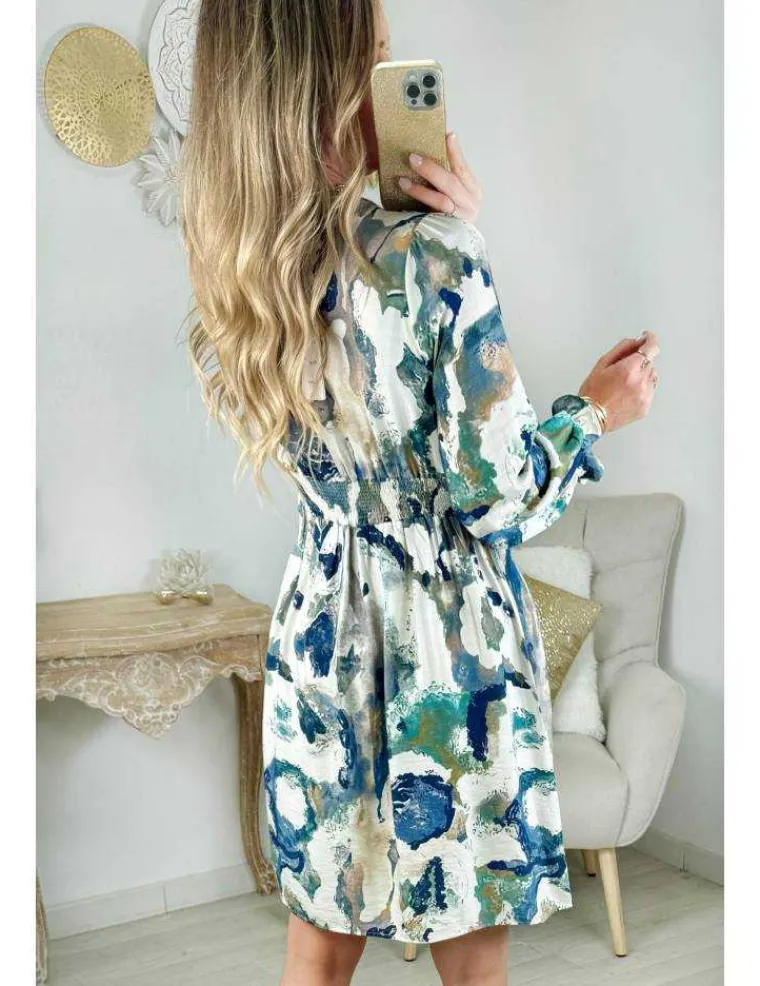 robe_en_coton_motifs_bleu_3.webp My Look Féminin robe en coton motifs bleus et verts Discount