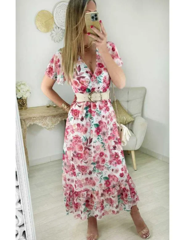 My Look Féminin robe en voilage fleuri rose Discount