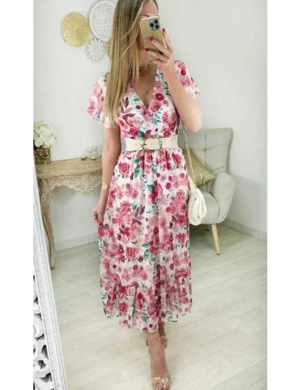 My Look Féminin robe en voilage fleuri rose Discount