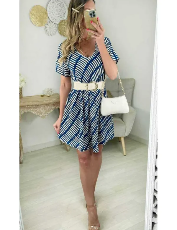 My Look Féminin robe fluide motifs bleus col v Fashion
