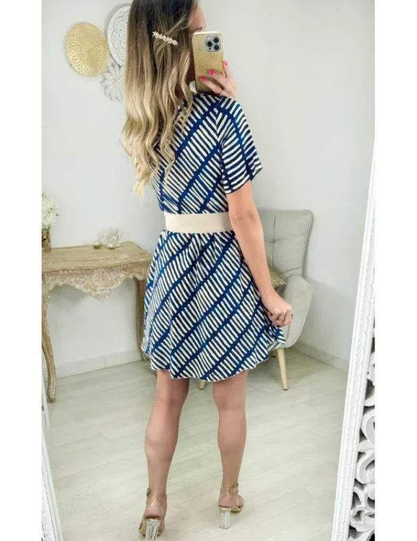 My Look Féminin robe fluide motifs bleus col v Fashion
