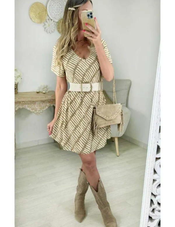 My Look Féminin robe fluide motifs caramel col v Outlet