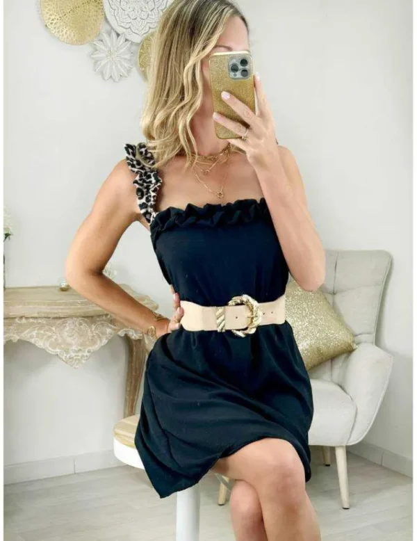 My Look Féminin robe fluide noire bretelles " léo froufrou" Outlet