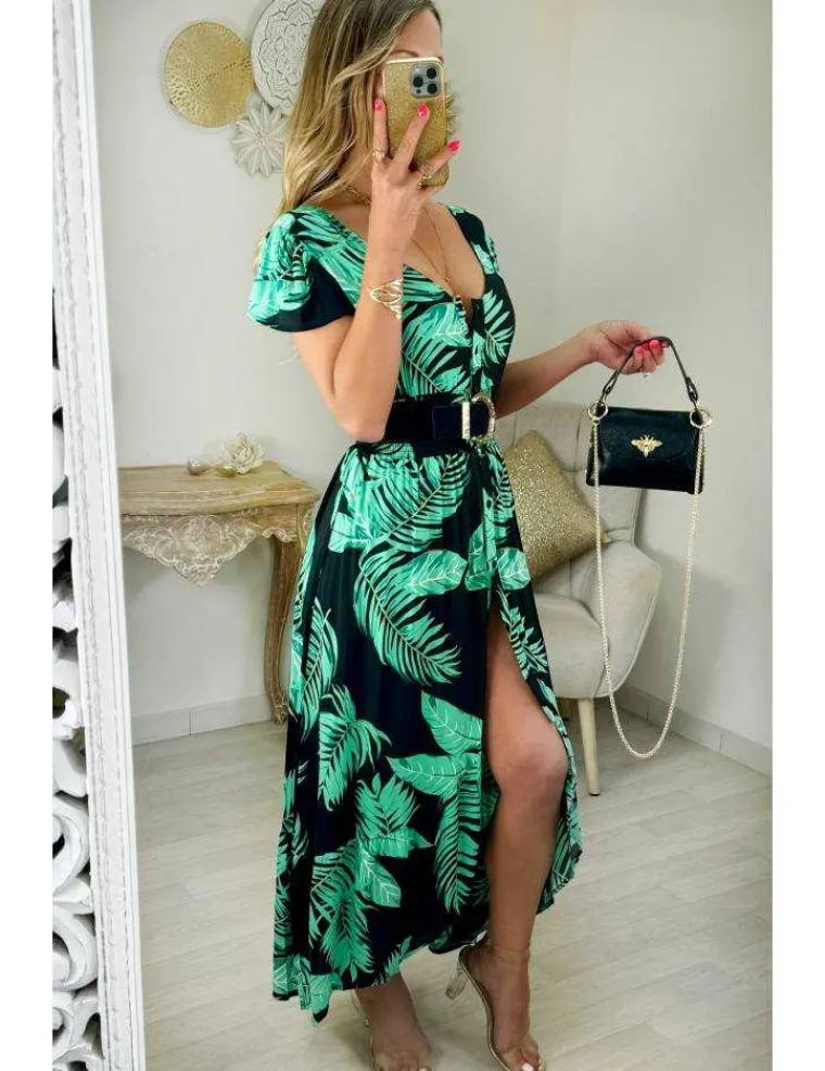 robe_longue_boutonne_moti_2.webp My Look Féminin robe longue boutonnée motifs verts et noirs Clearance