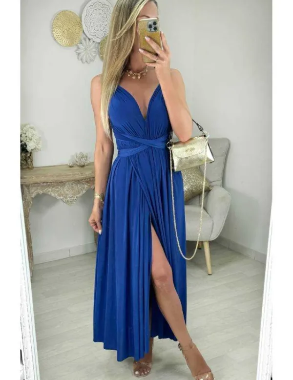 My Look Féminin Robe longue en lycra bleu roi Fashion